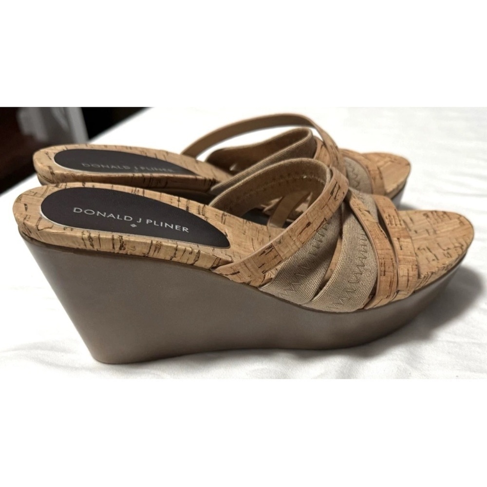 Donald J PLINER Jean Leco Cork Cross-Strap Peep Toe Slip On Wedge Women Size 8.5